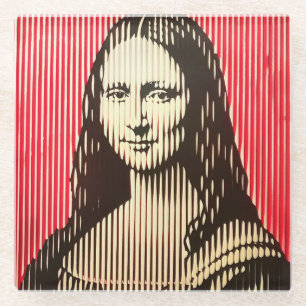 The Mona Lisa in BAUHAUS optical illusion style Glass Coaster