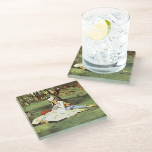 The Monet family in their garden Edouard Manet Glass Coaster