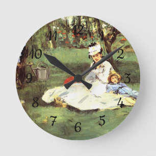 The Monet family in their garden Edouard Manet Round Clock