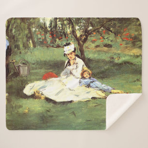 The Monet family in their garden Edouard Manet Sherpa Blanket