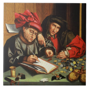 The Money Lenders (oil on oak panel) Ceramic Tile