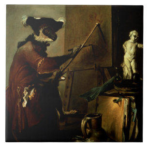 The Monkey Painter, 1740 (oil on canvas) Ceramic Tile
