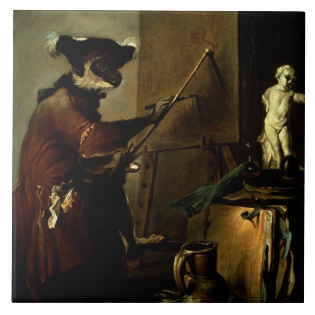 The Monkey Painter, 1740 (oil on canvas) Ceramic Tile (Front)