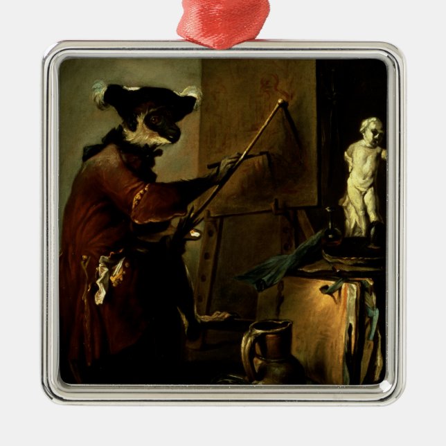 The Monkey Painter, 1740 (oil on canvas) Metal Tree Decoration (Front)