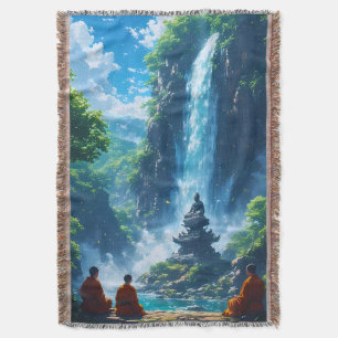 The Monks' Tranquil Ascent Throw Blanket