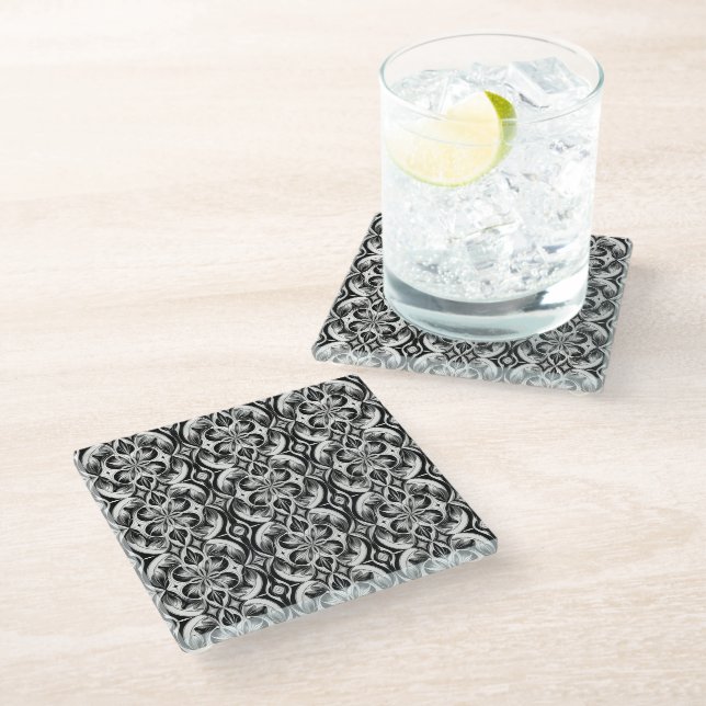 The Monochrome Bloom Glass Coaster (Angled)