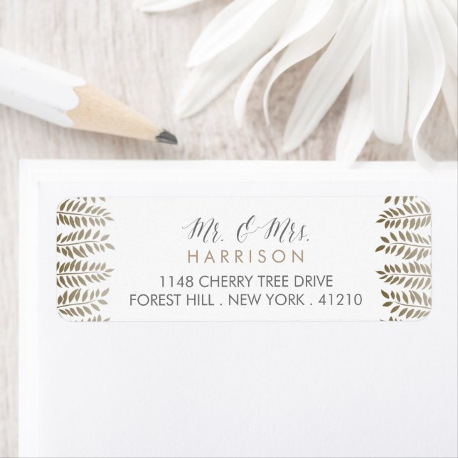 The Monochrome Fern Woodland Wedding Collection Return Address Label (Insitu)