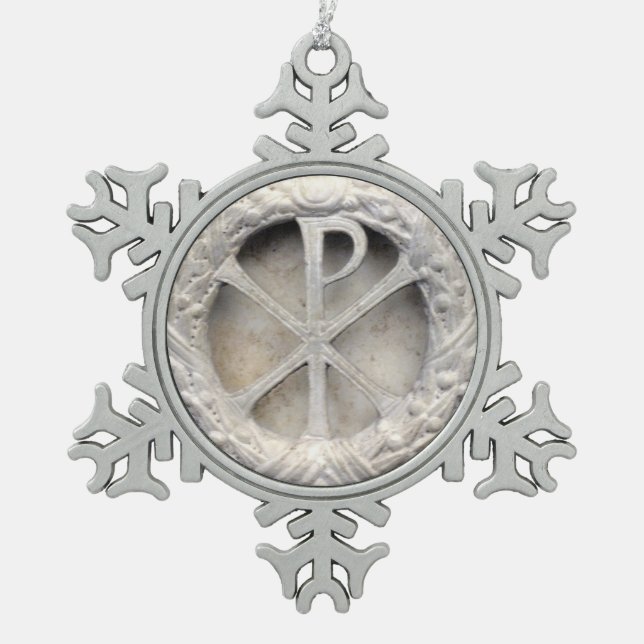 The Monogram of Christ Snowflake Pewter Christmas Ornament (Front)