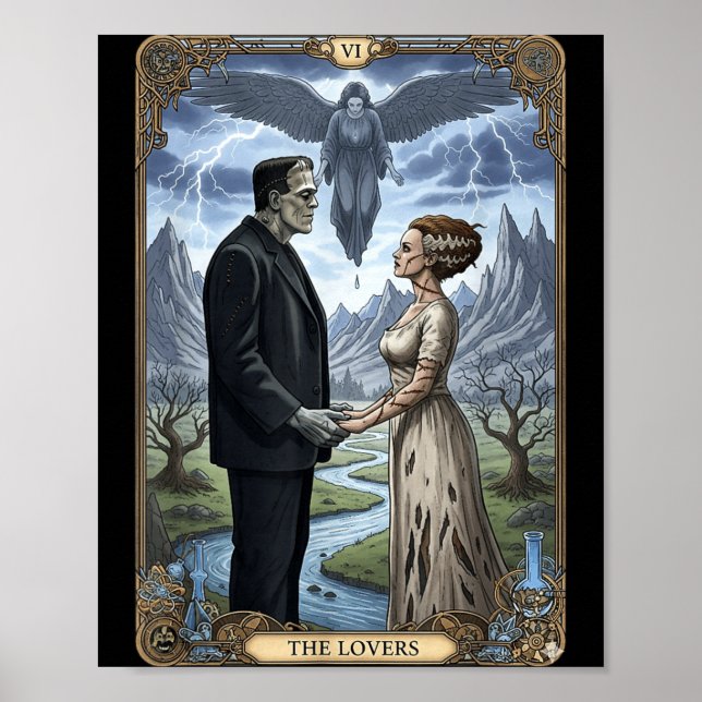The monster frankenstein and bride lovers tarot poster (Front)