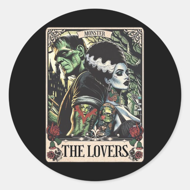 The Monster Frankenstein And Bride The Lovers Taro Classic Round Sticker (Front)