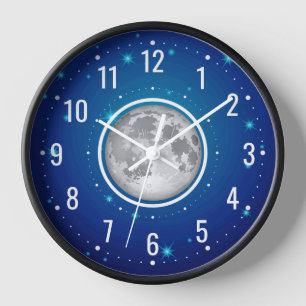 The Moon and Stars in the Night Sky - Elegant Clock