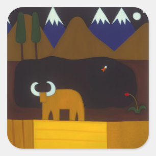 The Moon and the Bull in the Peruvian Mountains Square Sticker