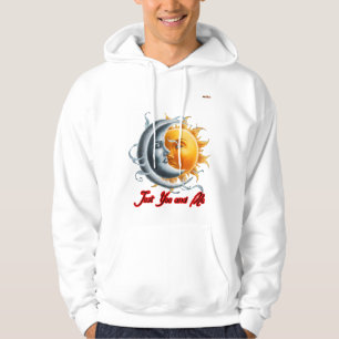The Moon and the Sun dancing together on a White Hoodie