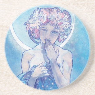 "The Moon" by Mucha, Blue Sandstone Coaster