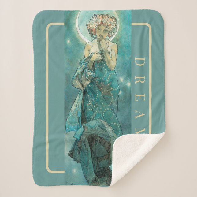 'The Moon’ by Mucha, Dream Green Sherpa Blanket (Front)