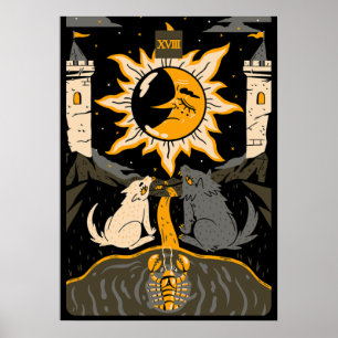 The Moon Card The 18th Tarot Card Retro Vintage  Poster