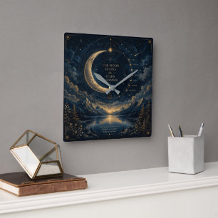 The Moon Guides   Celestial Moon & Stars Art Square Wall Clock