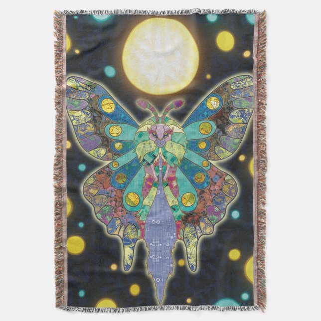 The Moon Moth Spirit Throw Blanket (Front Vertical)