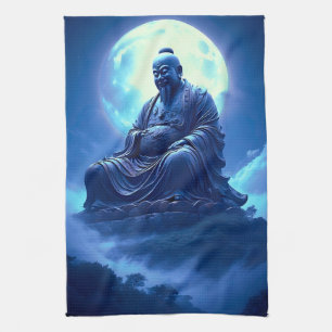 The Moon’s Blessing Over the Celestial Statue Tea Towel