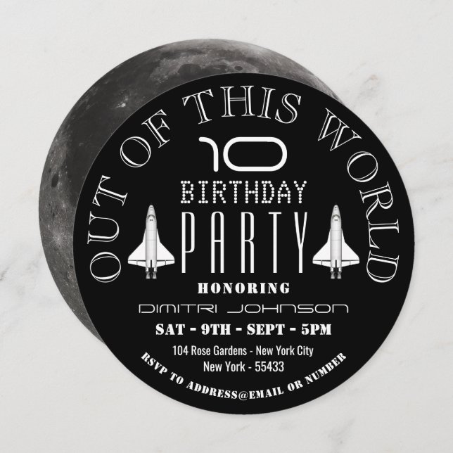 The Moon, Space Shuttle Birthday Party Invitation (Front/Back)