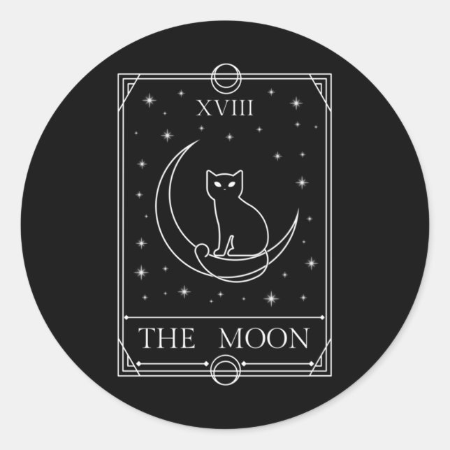 The Moon Tarot Card Black Cat Witchy Occult Magic  Classic Round Sticker (Front)