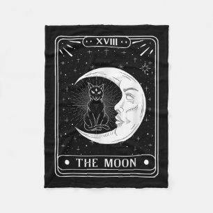 The Moon Tarot Card Crescent Moon And Cat Graphic Fleece Blanket