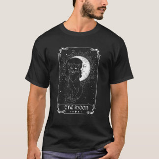 The Moon Tarot Card Crescent Moon And Cat Hallowee T-Shirt