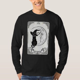 The Moon Tarot Card Spooky Black Cat Witch Crescen T-Shirt