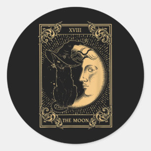 The Moon Tarot Xvii Inspired Black Cat Witch Hat H Classic Round Sticker