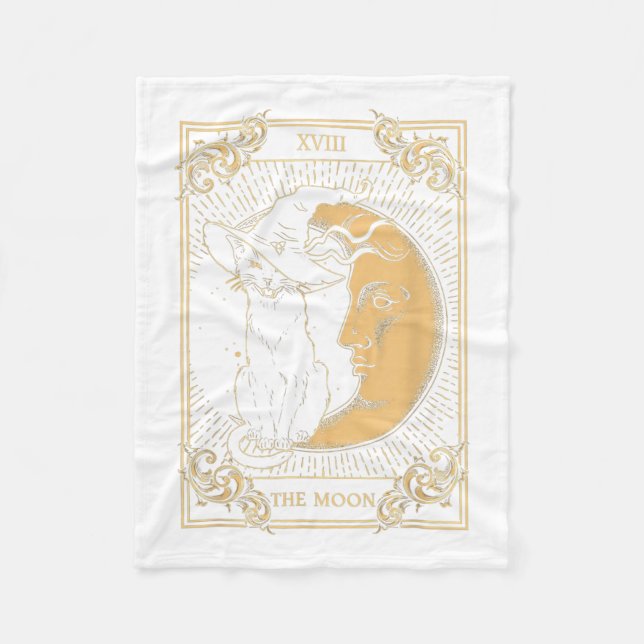 The Moon Tarot Xvii Inspired Black Cat Witch Hat H Fleece Blanket (Front)