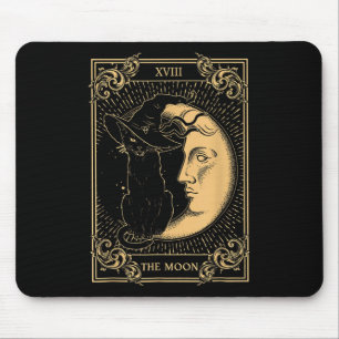 The Moon Tarot Xvii Inspired Black Cat Witch Hat H Mouse Pad
