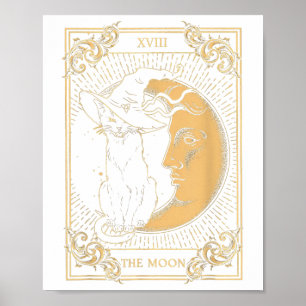 The Moon Tarot Xvii Inspired Black Cat Witch Hat H Poster