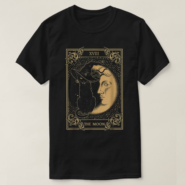 The Moon Tarot XVII Inspired Black Cat Witch Hat H T-Shirt (Design Front)