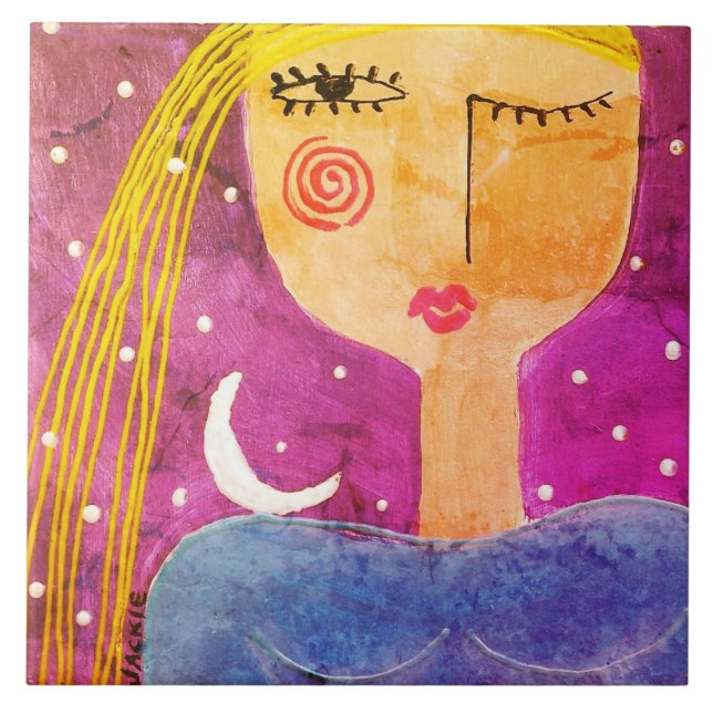 The Moon Told Me Abstract Art Ceramic Tile (Front)