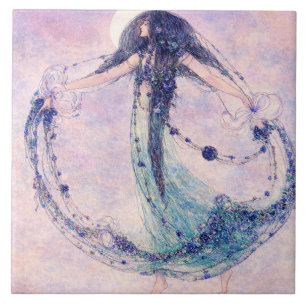 The Moonchild Retro Art Nouveau by Jessie M King Ceramic Tile