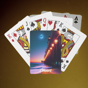 The Moonlit Pier Personalised   Playing Cards
