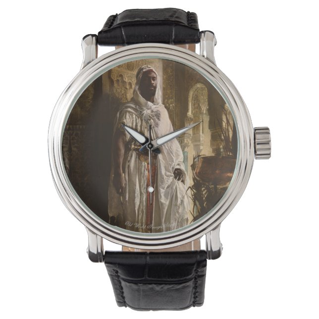 The Moorish Chief Black Vintage Leather Watch (Front)