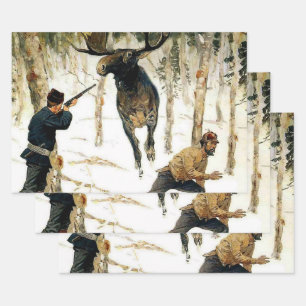 The Moose Hunt by Frederic Remington Wrapping Paper Sheet