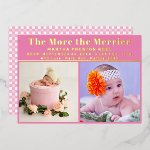 The More the Merrier 3 Photo New Baby Gold Foil Holiday Card