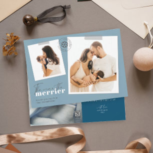 The More The Merrier Blue Birth Announcement Photo