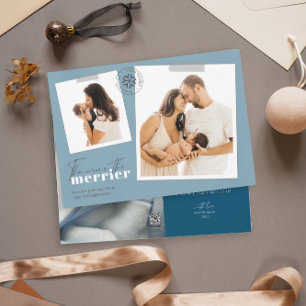 The More The Merrier Blue Birth Announcement Photo