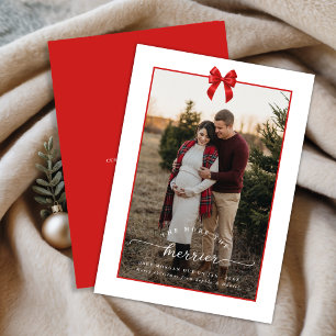 The More The Merrier Bow Christmas Pregnancy Photo Holiday Card
