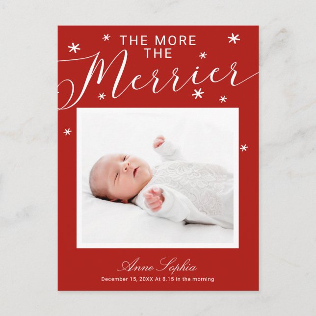 The More The Merrier Christmas Birth Announcement (Front)