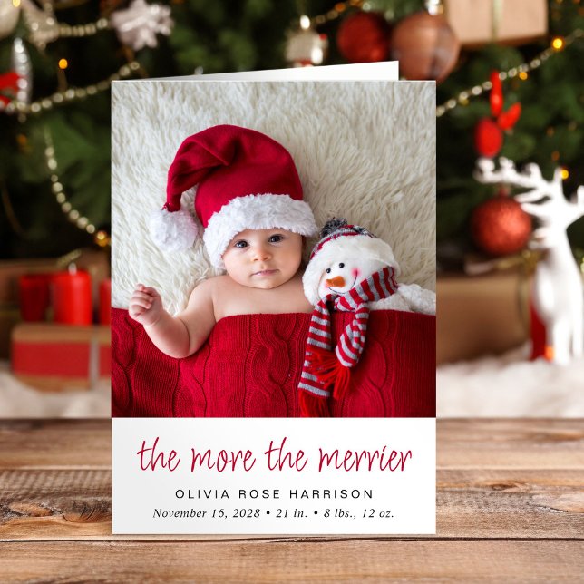 The More The Merrier Christmas Photo Birth Announcement (A beautiful and unique way to thank family and friends and introduce them to your Christmas  baby)