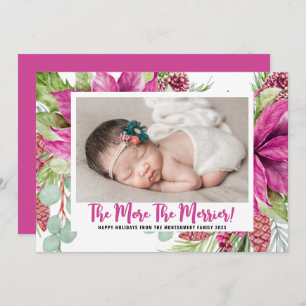 The More The Merrier Poinsettia Photo Holiday Baby Announcement