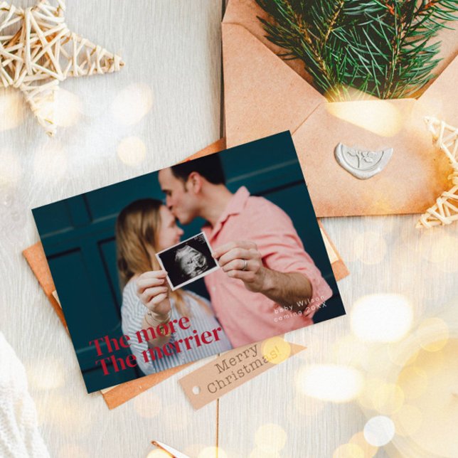 The More The Merrier Pregnancy Photo Holiday Card (Creator Uploaded)