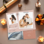 The More The Merrier Rust Birth Announcement Photo<br><div class="desc">A modern holiday card as a neutral birth announcement in light terracotta on the front and dark on the back with a simple minimal message "The more the merrier" includes templates for 2 photos on the front and 1 on the back Personalise with your names, short message on the front,...</div>