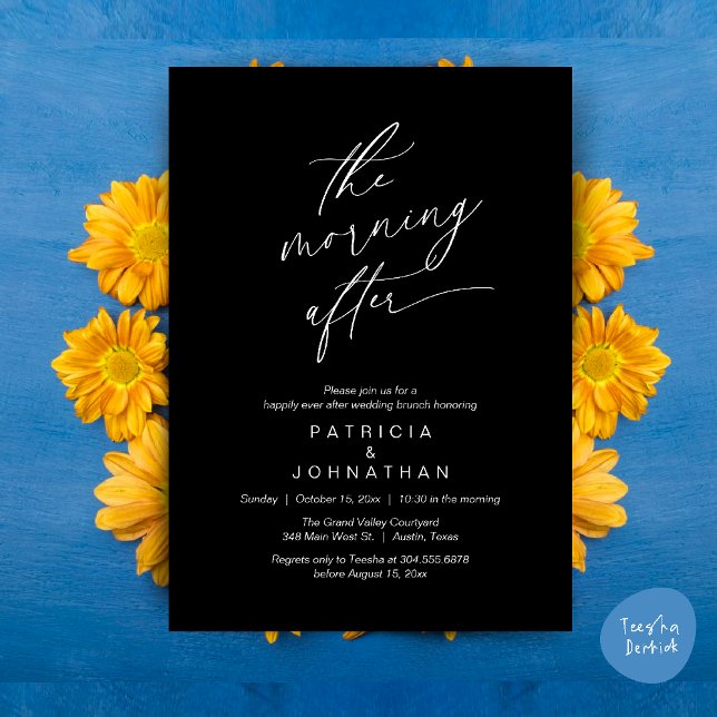 The Morning After, Happily Ever After Brunch Invitation (The Morning After, Happily Ever After Brunch Invitation Card PDF in Romantic Aesthetic Black White)