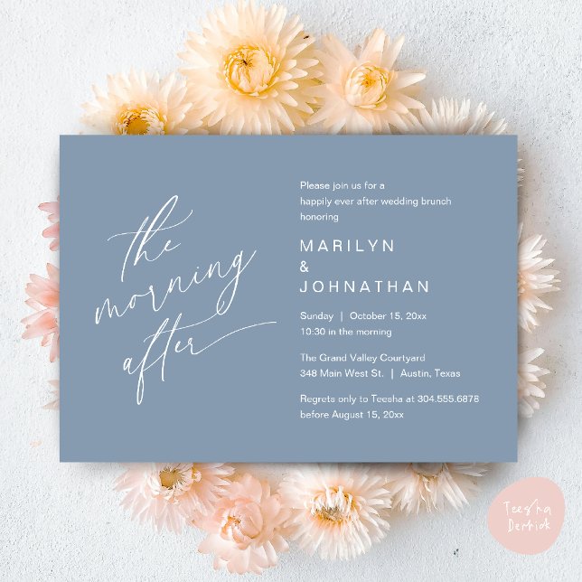 The Morning After, Happily Ever After Brunch Invitation (The Morning After, Happily Ever After Brunch Invitation Card PDF in Romantic Aesthetic Dusty Blue)
