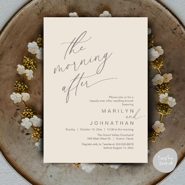 The Morning After, Happily Ever After Brunch Invitation (The Morning After, Happily Ever After Brunch Invitation Card PDF in Romantic Aesthetic Cream Grey)